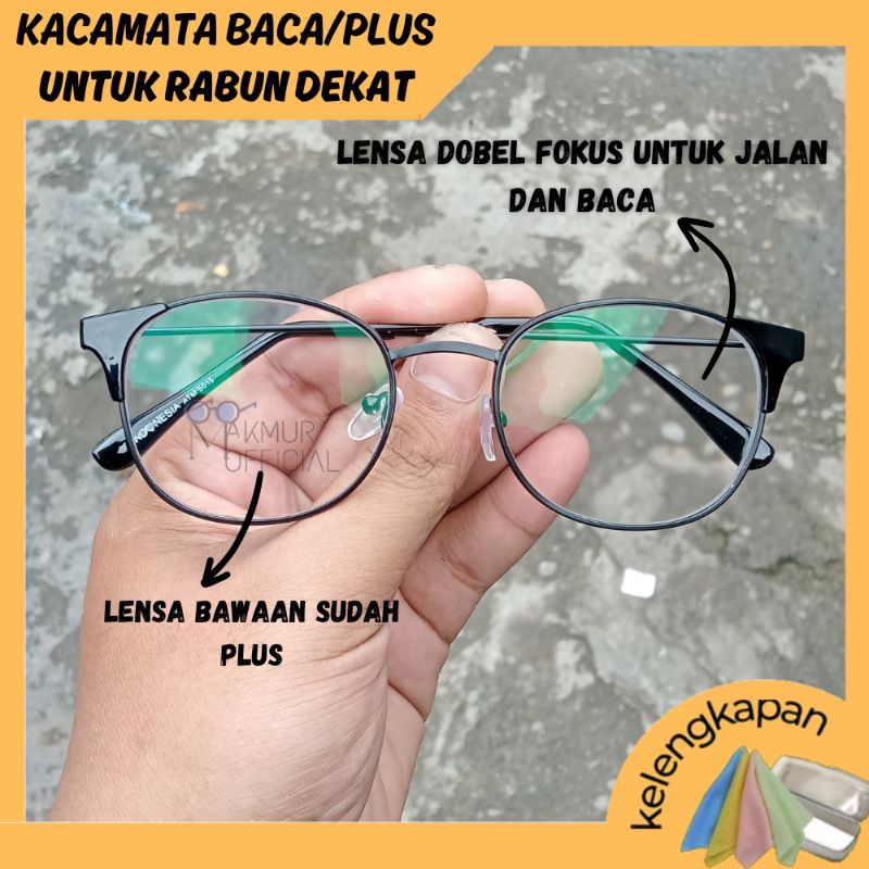 KACAMATA BACA PLUS WANITA/PRIA - KACAMATA DOUBEL FOCUS UNTUK JALAN DAN BACA MODEL FRAME BULAT BESI