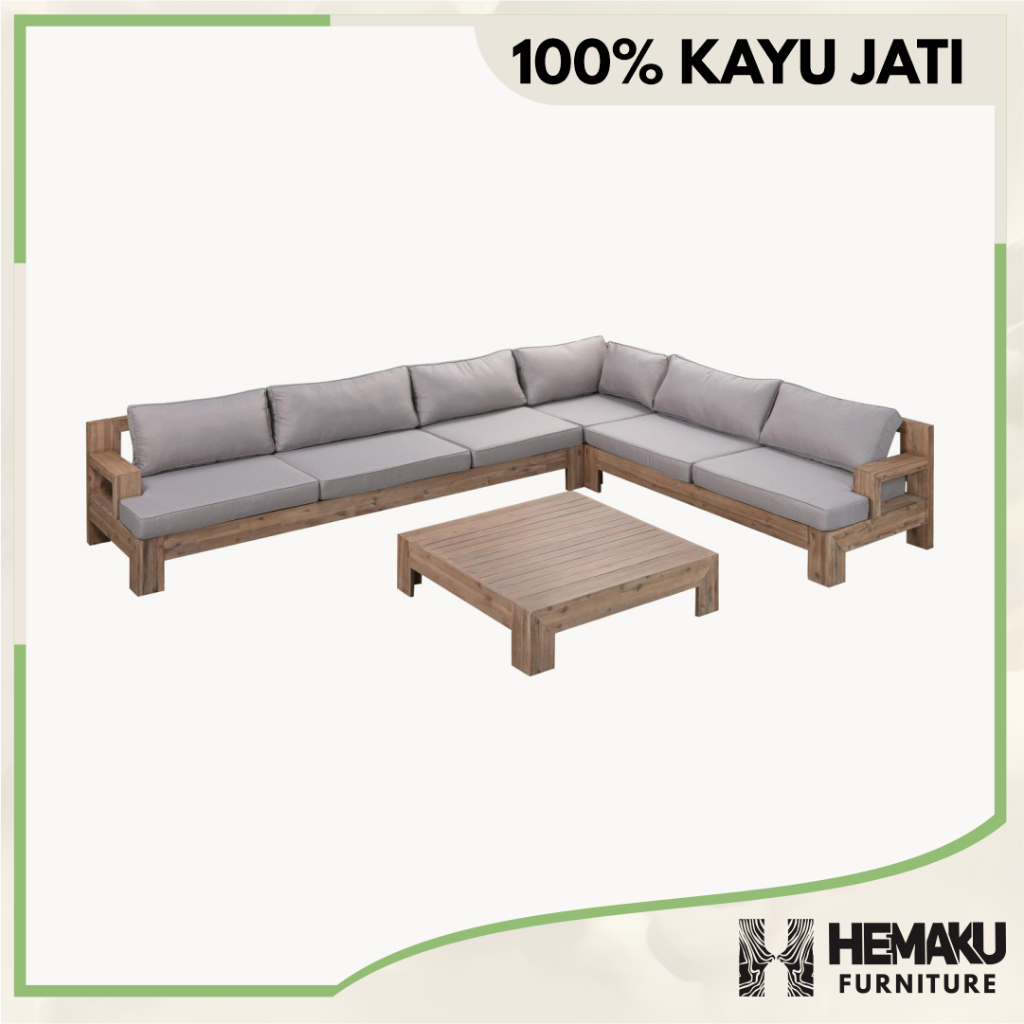 Sofa l sofa sudut kayu jati minimalis