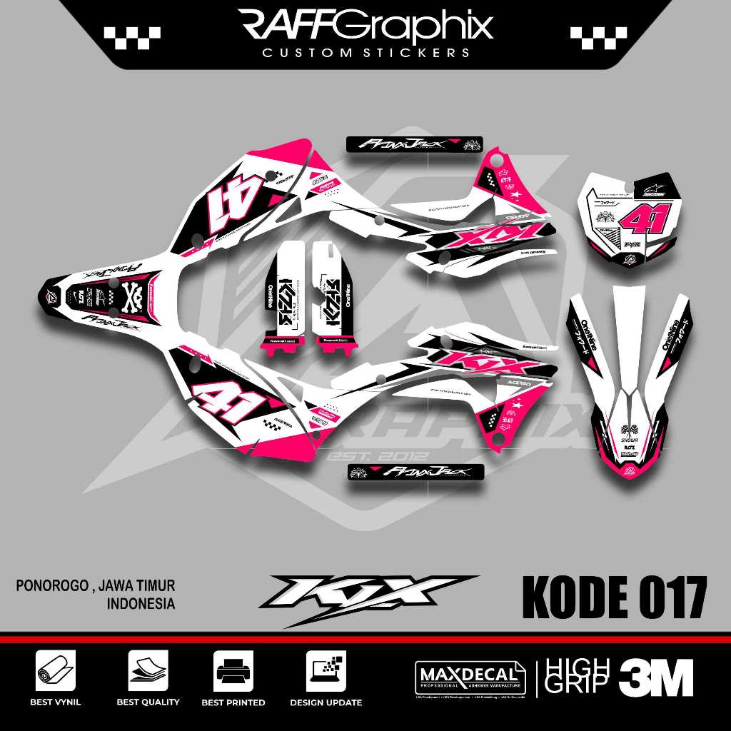 DECAL KLX GORDON KODE 017 / DECAL KLX GORDON PUTIH PINK ONEONENINE