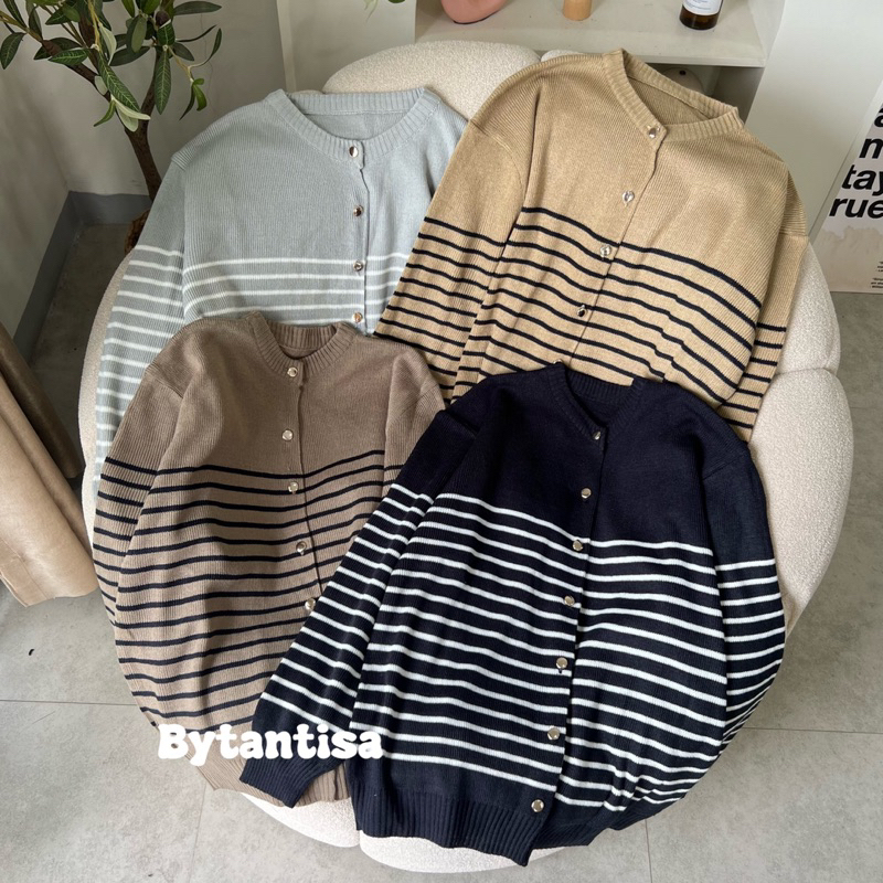 Bytantisa - Cardigan Rajut Strip Anita Kancing Hidup