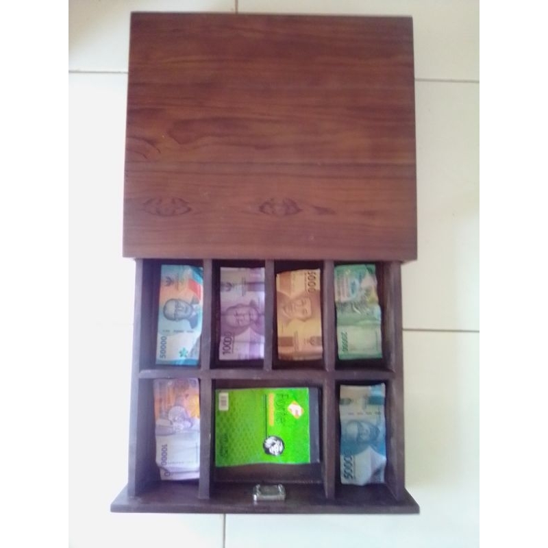 laci uang kasir / kotak tempat uang 7 sekat. kayu jati. kuat halus murah