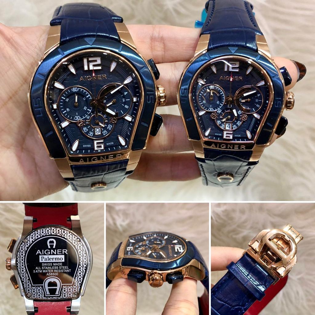 Jam Tangan Aigner Couple Pasangan Kulit Cewek Cowok | Jam Aigner Palermo A58500 Chronograph Aktif