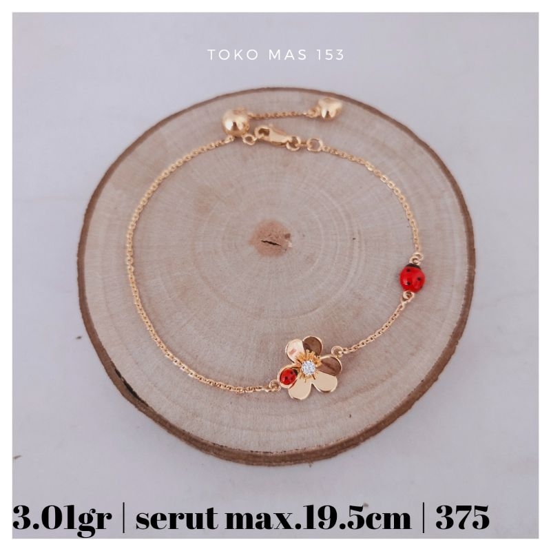 WAJIB TANYA STOK Realpict Gelang rantai Serut Bunga Kumbang Emas Asli Kadar 375