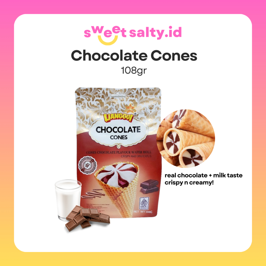 

[SWEETSALTY.ID] Lianggui Chocolate Cones 108gr | Wafer Cone | Wafer Coklat | Snack Coklat | Snack Halal