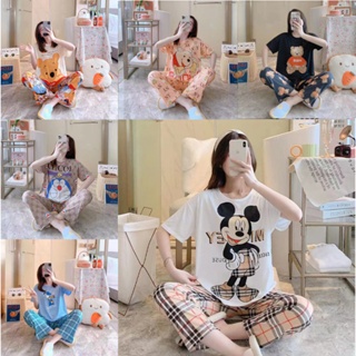 Pakaian Wanita Baju Tidur Wanita Piyama Lengan Pendek  Motif Kartun B4