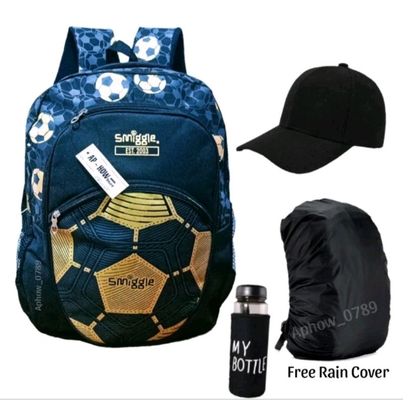 Tas ransel anak SD SMP remaja/tas motif bola+bonus+topi+jam G-Shock+my botol+raincover
