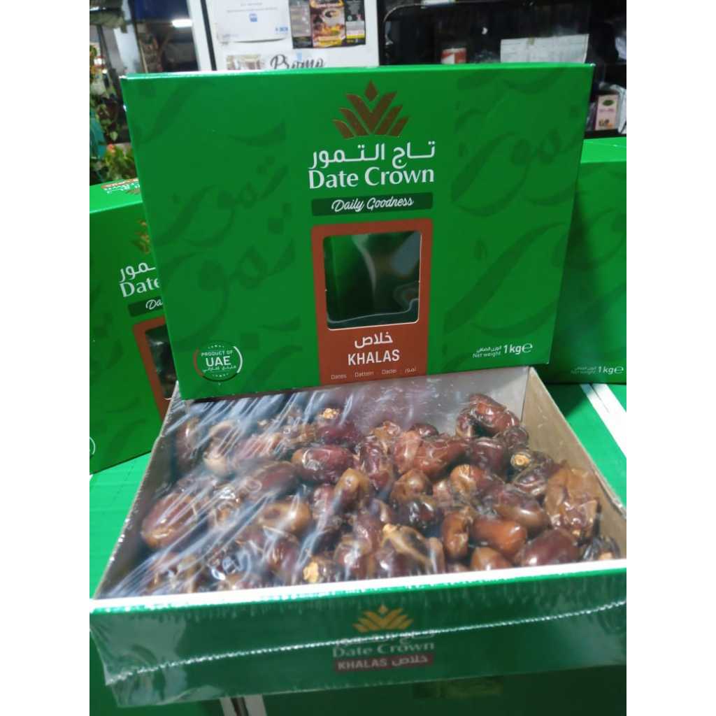 

Kurma Khalas Date Crown premium high quality 1kg | Kurma Kholas Fresh Timur Tengah Original | Kurma Khalas manis oleh - oleh Haji