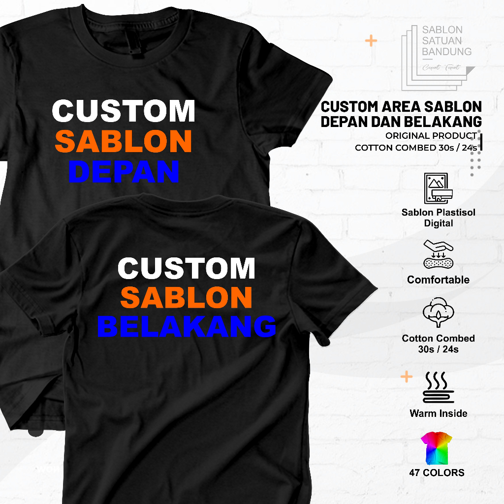 Baju Kaos ANAK dan DEWASA Sablon Desain Sendiri Custom Satuan Gambar Foto Logo Nama Kata Kata Tulisa