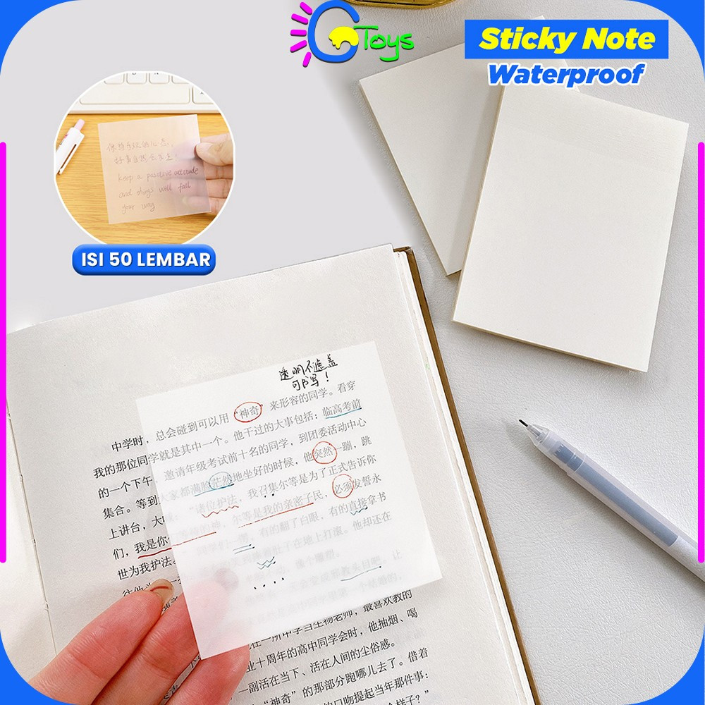 

CR-A87 Sticky Note Transparan Isi 50 Lembar Waterproof Serbaguna Untuk Kantor Sekolah / Kertas Memo Tahan Air / Memo Kertas Tempel Anti Air / Label Stickers Catatan Bening