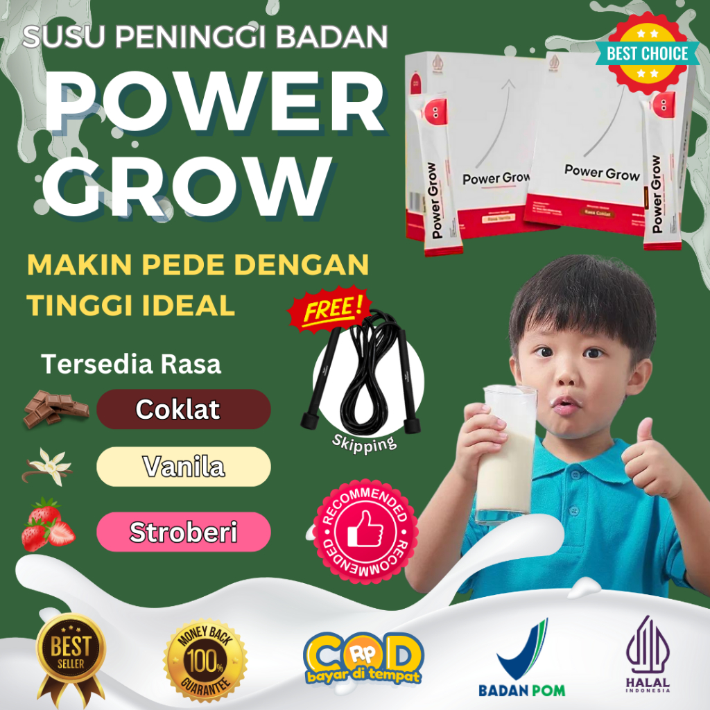 1 Box Susu Power Grow Paket Best Seller Suplemen Obat Peninggi Badan Kotak Bubuk Sachet Kalsium Pena