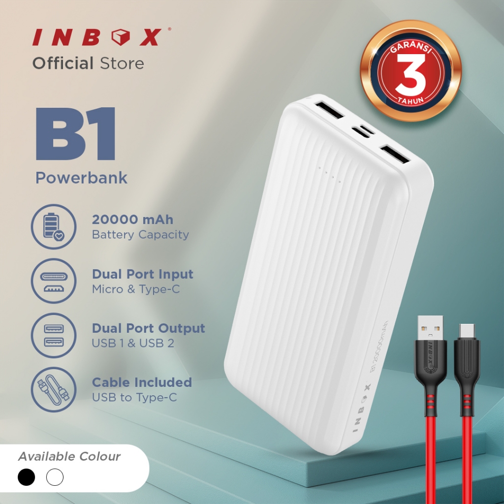 Inbox B1 Powerbank 20000mAh Dual Output USB Port Dual Input Micro Type-C