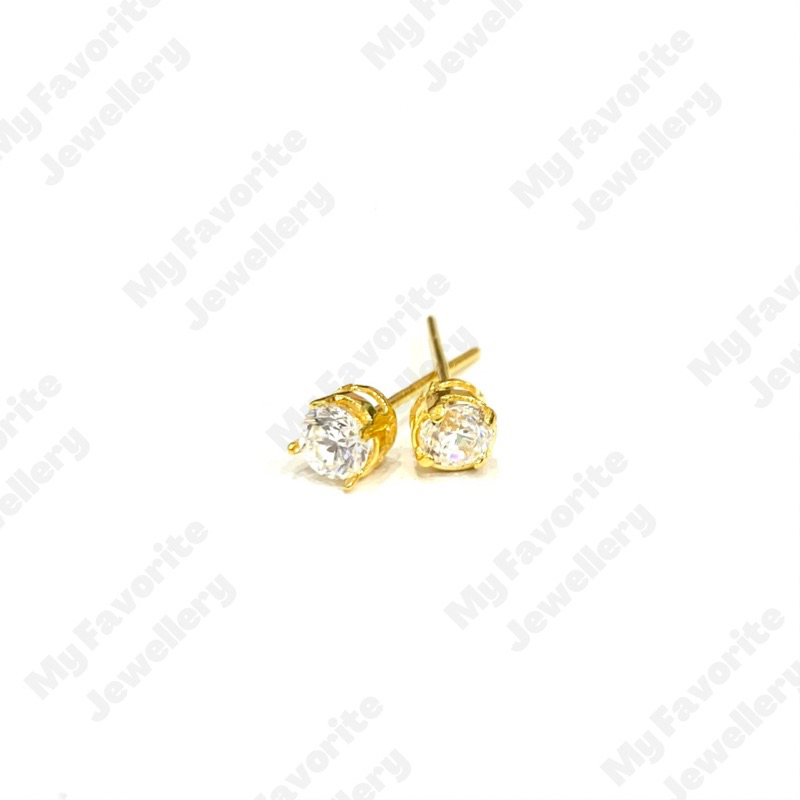 Giwang Solitaire Simple Emas Asli Kadar 875