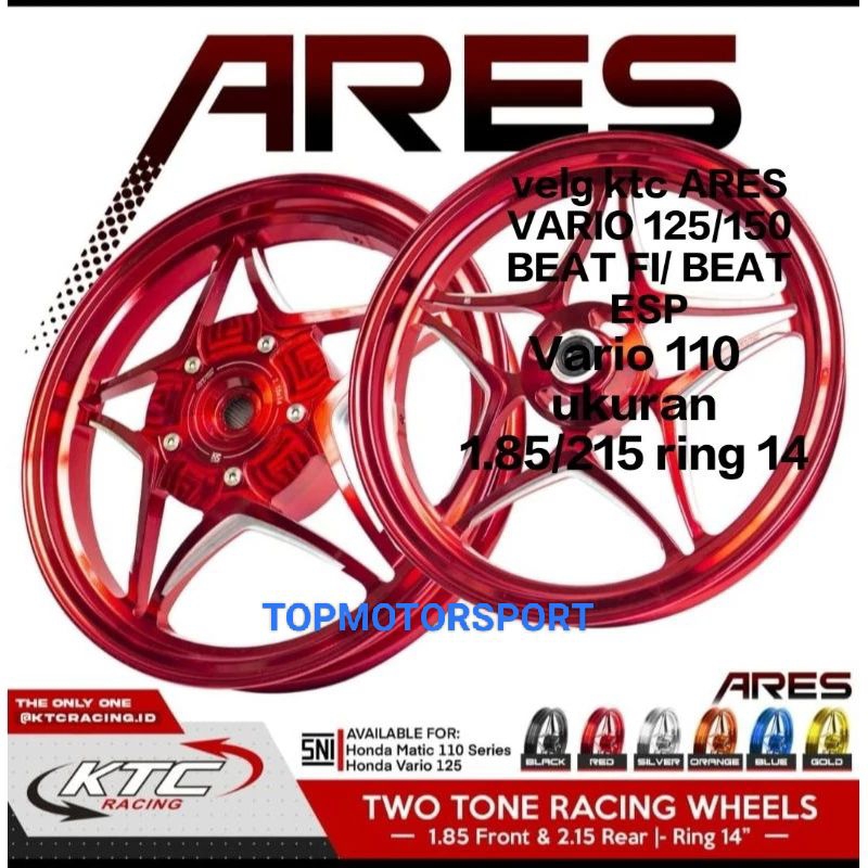 KTC VELEG TIPE ARES BINTANG BEAT/SCOOPY/VARIO 150 125 110/GENIO/SPACY Fr:14x185 & Rr:14x215 KTC