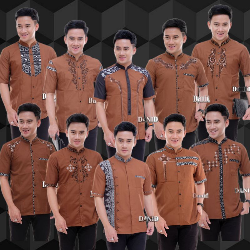 Baju Koko Pria Dewasa Model Terbaru Slimfit Warna Mocca / Coksu / Coklat Muda Kombinasi Bordir Moder