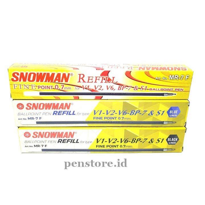 

(12 pcs) ISI Pen Snowman V1, V2, V6, BP-7, S1 Fine Point 0.7mm / REFIL Bolpen standart AE-7 Hitam, Biru, Merah