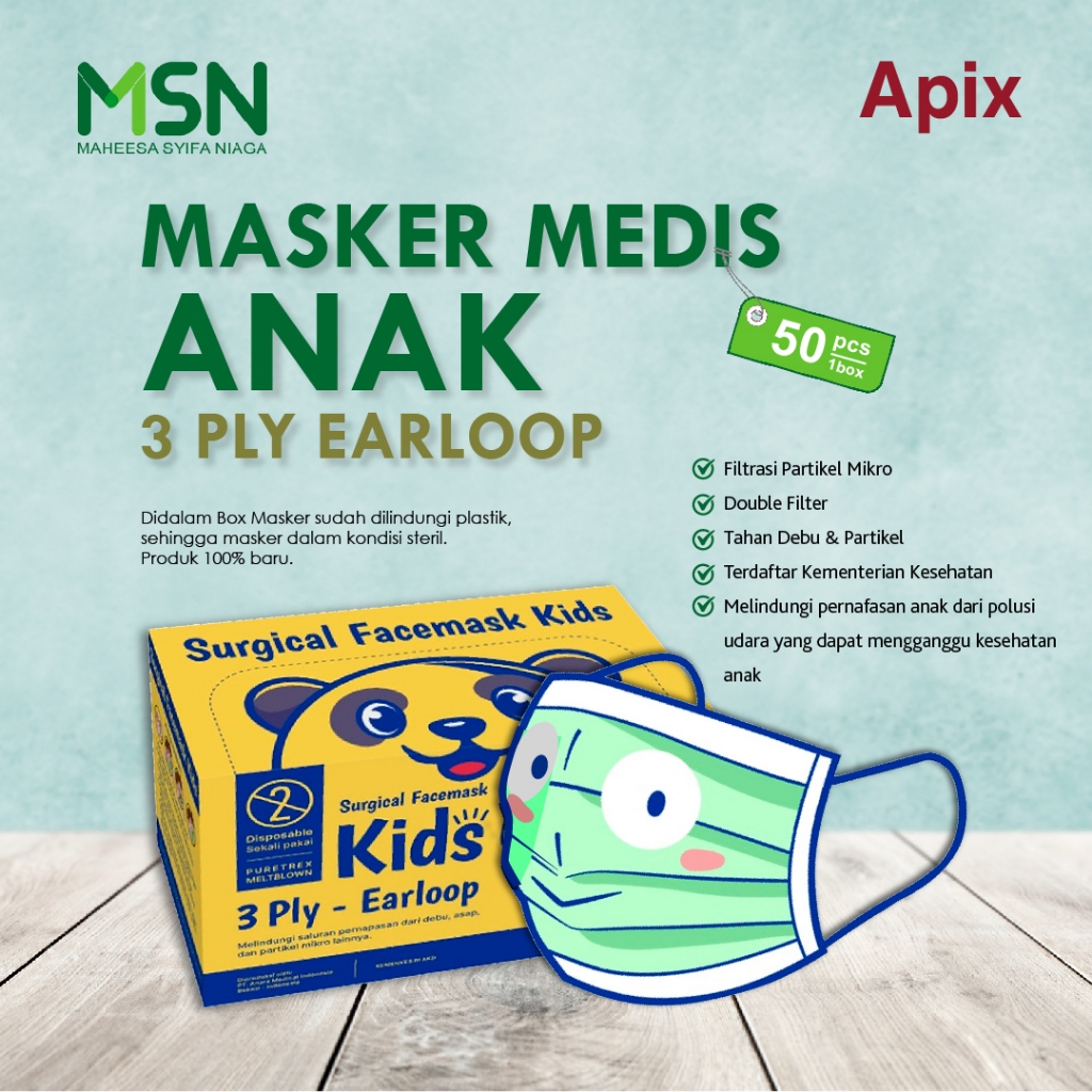 Masker Medis Anak / Surgical Face Mask Kids 3 Ply Earloop Apix