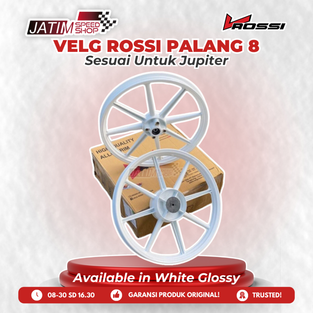V-Rossi Vrossi Velg Racing Batang 8 Palang 8 Untuk Jupiter White Glossy Tipe Zigen Swan Original