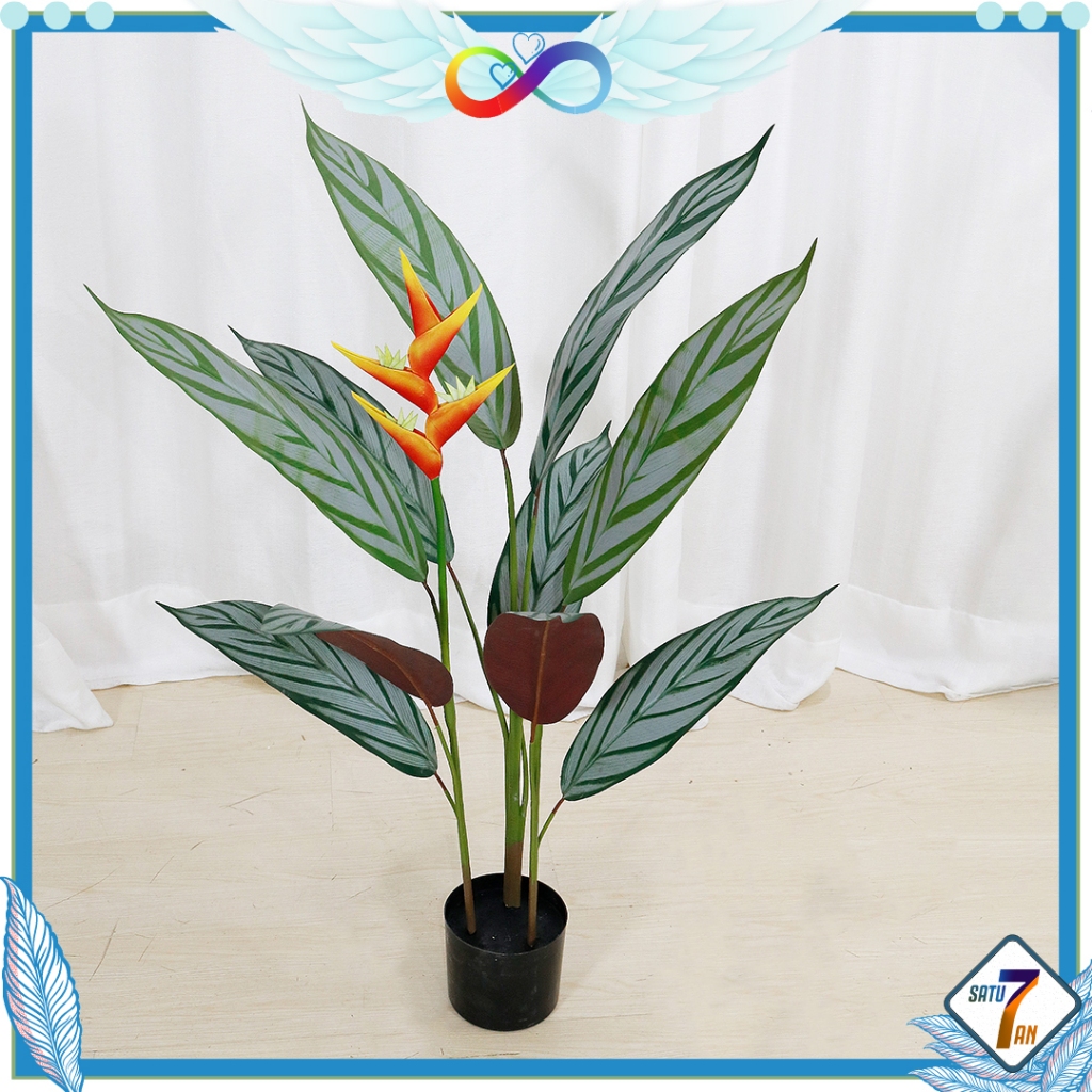 Pohon Hiasan Ruangan Sudut Besar 1,2 Meter Pot Bunga Heliconia Plastik Satu7an PBP188