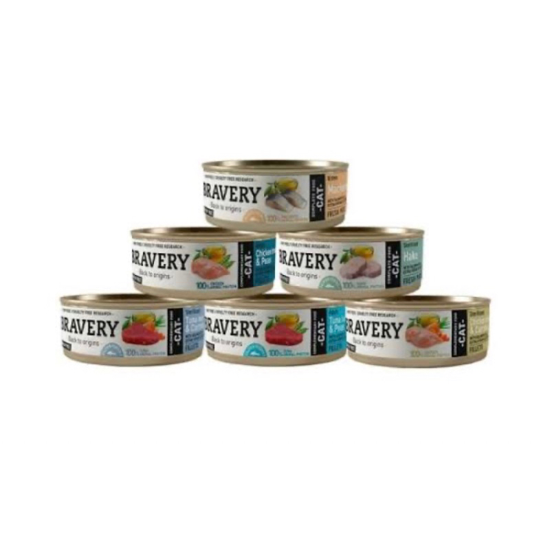 Bravery Wet Food Cat Chicken Breast & Peas, Tuna Loin & Peas, Tuna Loin & Carrot, Sterilized Hake 70