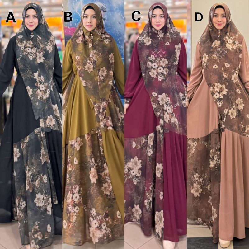 Gamis Syar'i Printing Lebaran Terbaru Elissa Syar'i Original Fazza Boutique//GAMIS SYAR'I BRANDED NA