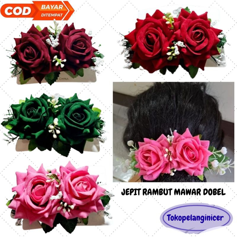 Jepitan Rambut Korea Bunga- Kep Rambut Jepit bunga mawar bludru -Kep Hiasan Rambut Mawar