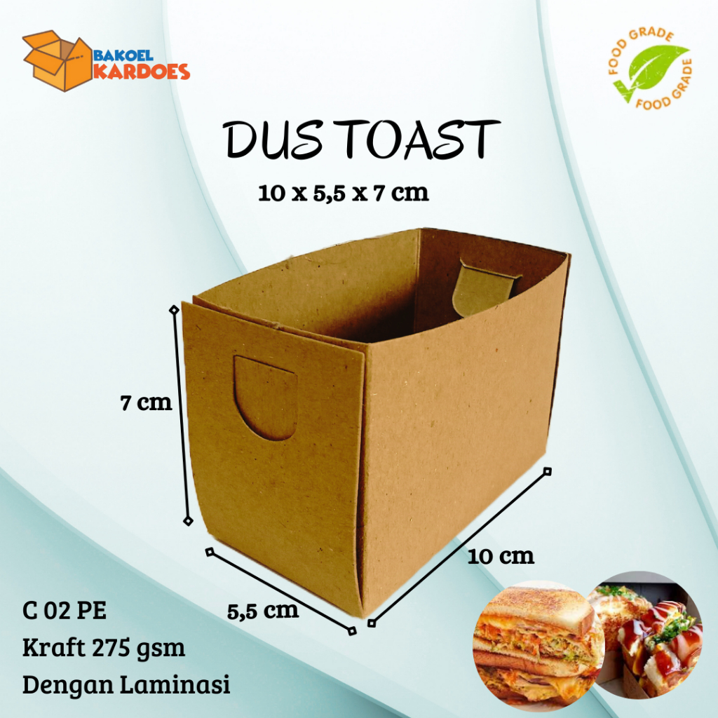 

Kardus Toast bakar C 02 PE Uk 10x5,5x7 cm Dengan Laminasi