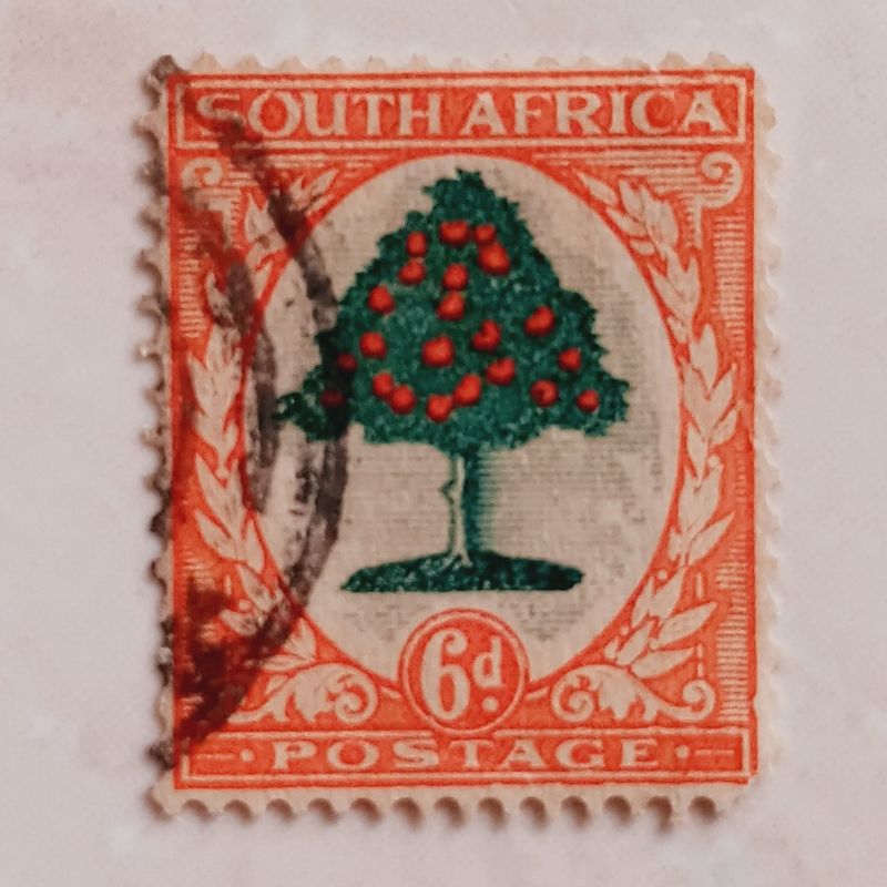 

(AA) Perangko Afrika Selatan 1937 Pictorials - Hyphenated - Orange Tree (Citrus sinensis) 6 d Used
