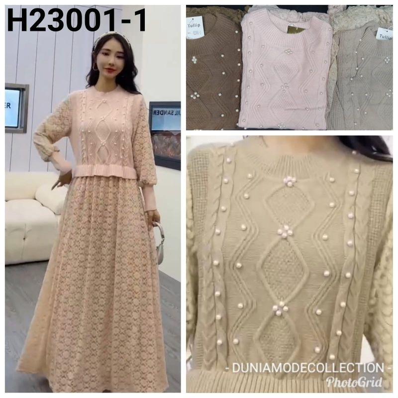 [Gamis H23001-1] GAMIS RAJUT KOMBINASI BRUKAT import Premium