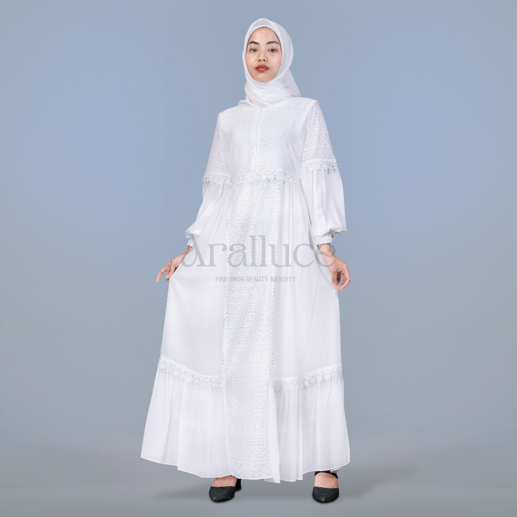 Aralluce Gamis Putih Brukat Wanita Kekinian Simple Dan Elegan Terbaru Arl 057 Maxi Dress Brokat Tile