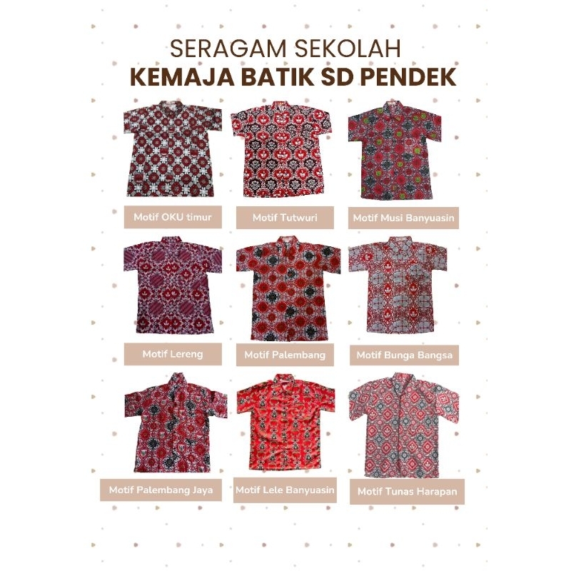 SERAGAM BATIK SEKOLAH BAJU BATIK SD NEGERI LENGAN PENDEK