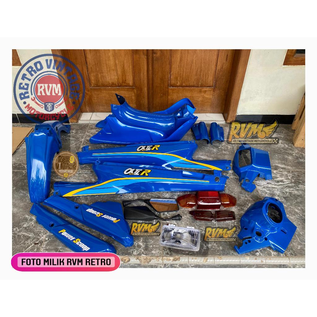 COVER BODY HALUS YAMAHA ALFA BIRU SET STRIPING BODY FULLSET FULL SET ALFA TAHUN 1992 WARNA BIRU