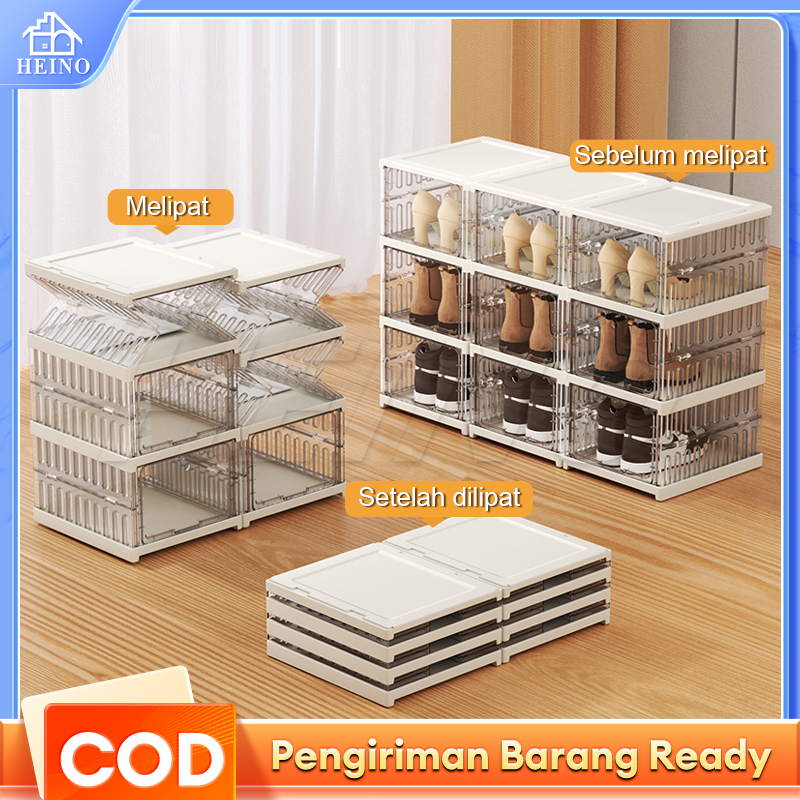 Heino Kotak Sepatu Plastic Sneaker Stackable Transparan Storage Box Sepatu Front Drawer Type