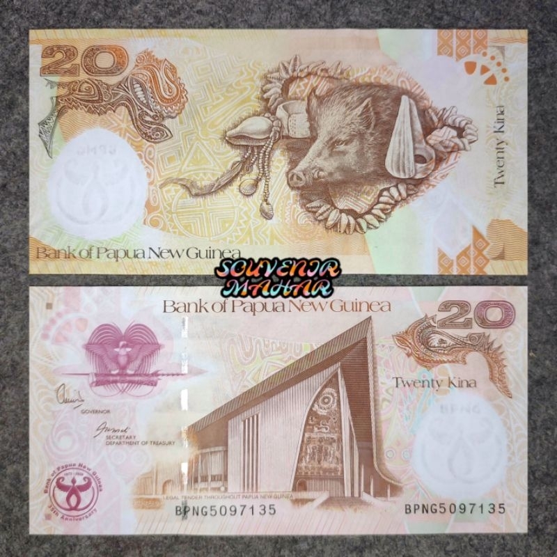 (Gress/Baru) Uang lama asing 20 Kina Papua New Guinea Twenty Kina