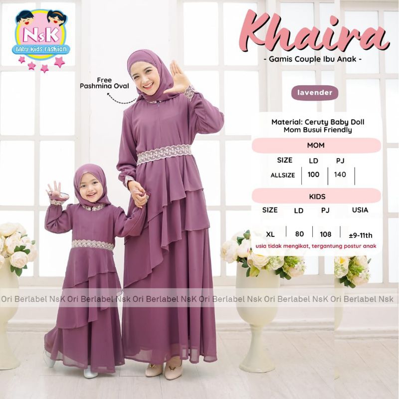 Khaira gamis couple ibu dan anak usia 5-6tahun dan 9-11tahun new 2024