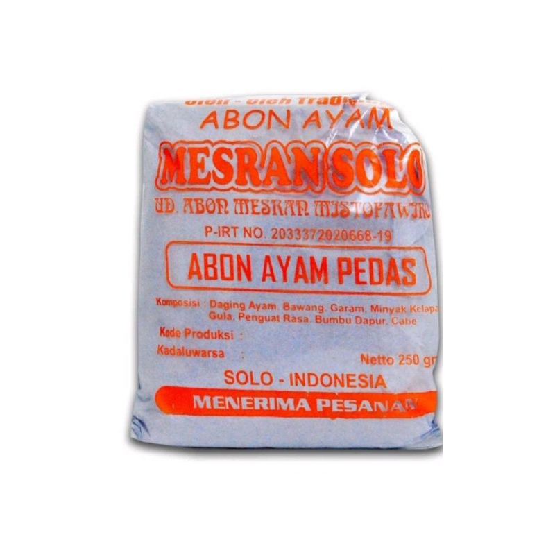 

Abon ayam pedas Abon Mesran Solo 250 gram