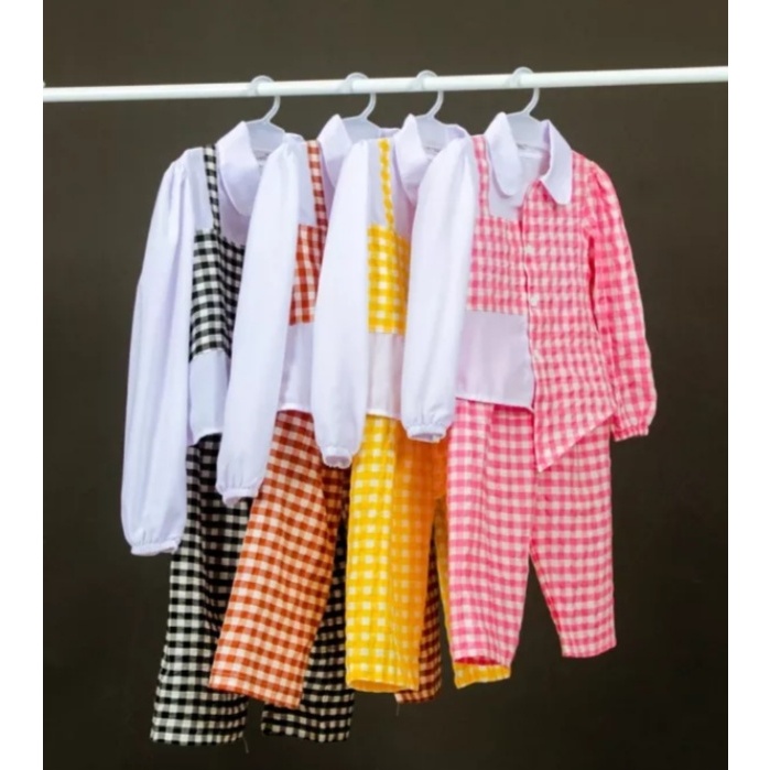 Baju Anak Perempuan Setelan Korean Style Umur 1-8 Tahun Terbaru Set Motif kotak-Kotak
