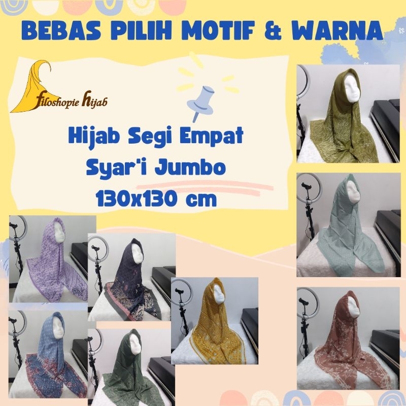hijab segi empat voal jumbo syari lebar 130x130 cm azzura scarf