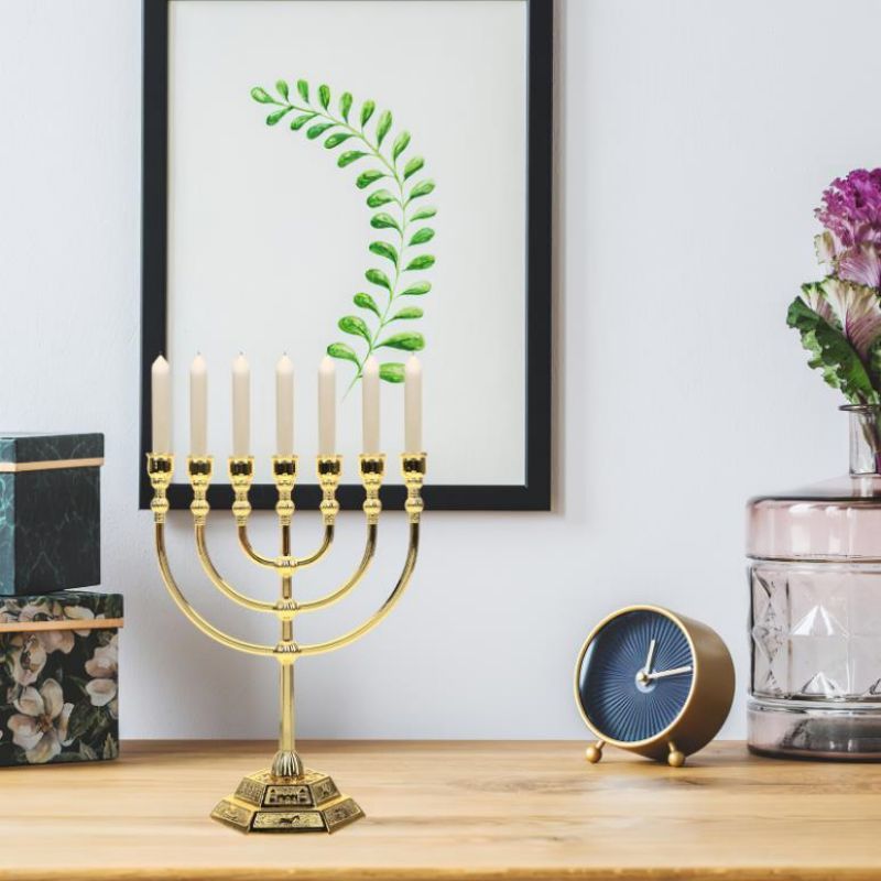 17Cm Menorah Hanukkah Kaki Dian 7 Branch Dekorasi Pajangan Menorah Souvenir Rohani Profetik