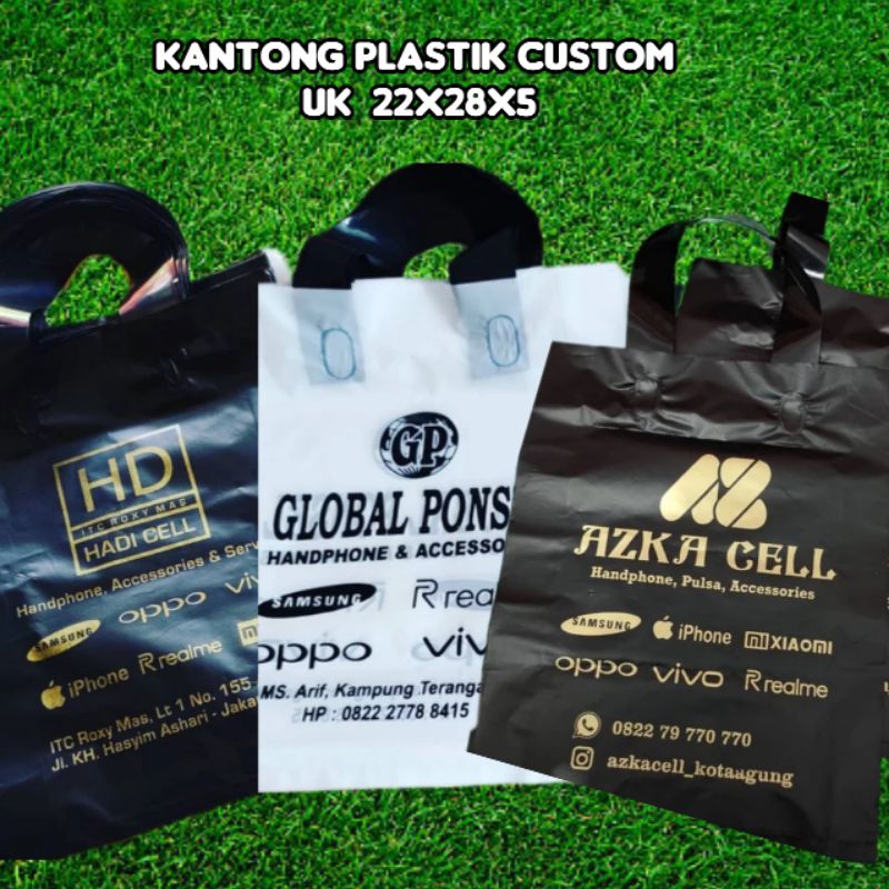 Kantong Plastik Handphone Custom 22x28x5, kantong hp, kantong toko, plastik belanjaan, plastik mall,