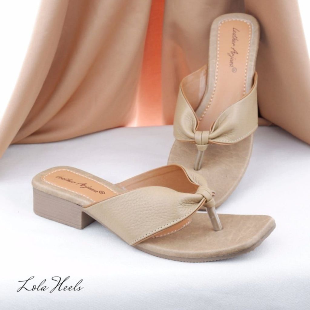 Sandal Heels Jepit Wanita Kulit Sapi Asli Garut Lola Series