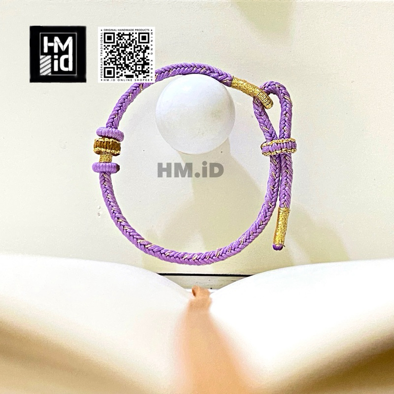 HM.iD Gelang Tibet Violet Emas Jalinan 6 Tali Shambala Giok dan 1 Tali Emas
