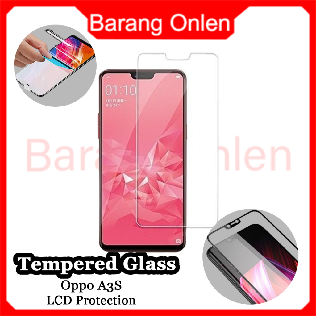 Oppo A3s Tempred Glass Touch Screen, Kaca Pelindung, Anti Air dan Banting, Pelindung Layar Hp, LCD P