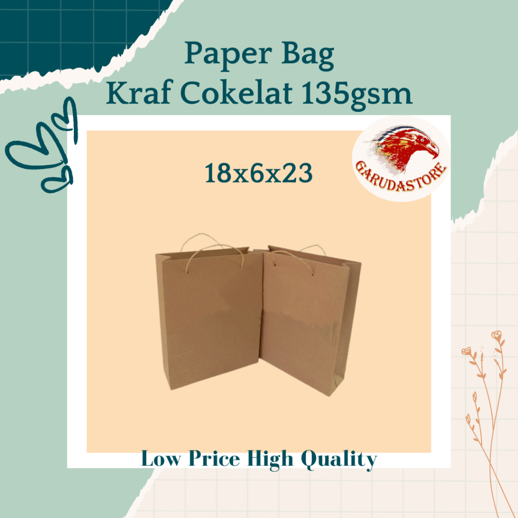 

Paper Bag Polos Kraf Size 18x6x23 , Paperbag Murah Bahan Kraf Cokelat