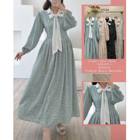 GAMIS LEBARAN 2025 KOREA LOOK BAHAN KATUN  BY YUNA FASHION FREE BELT