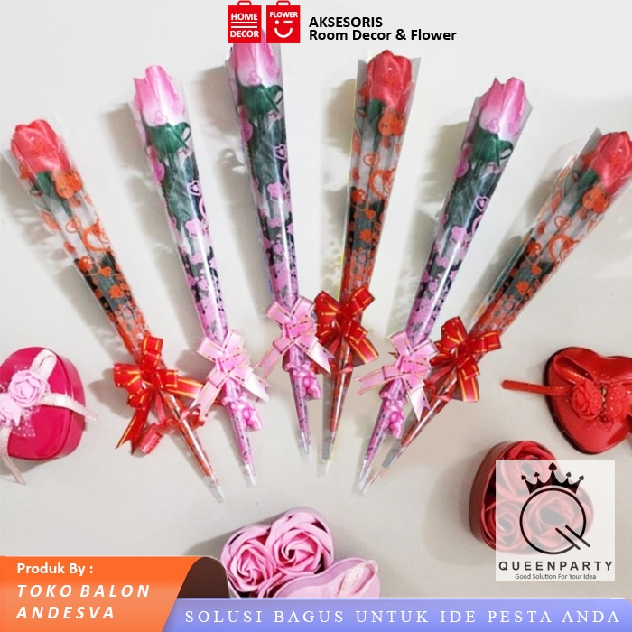 bunga mawar plastik 1 tangkai / bunga hadiah valentine / bunga mawar / bunga plastik