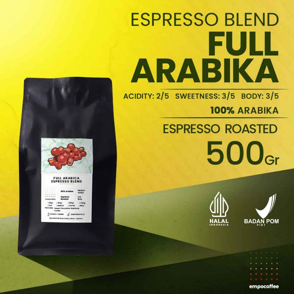 

Empo Coffee Biji Kopi Bubuk Full Arabika Espresso House Blend Arabica Coffee Bean Roasted Beans Coffe 500 Gram