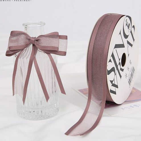 

RB [1 ROLL] Pita Organza Transparan Garis Pinggir List Line - Premium Korean Mesh Organza Ribbon