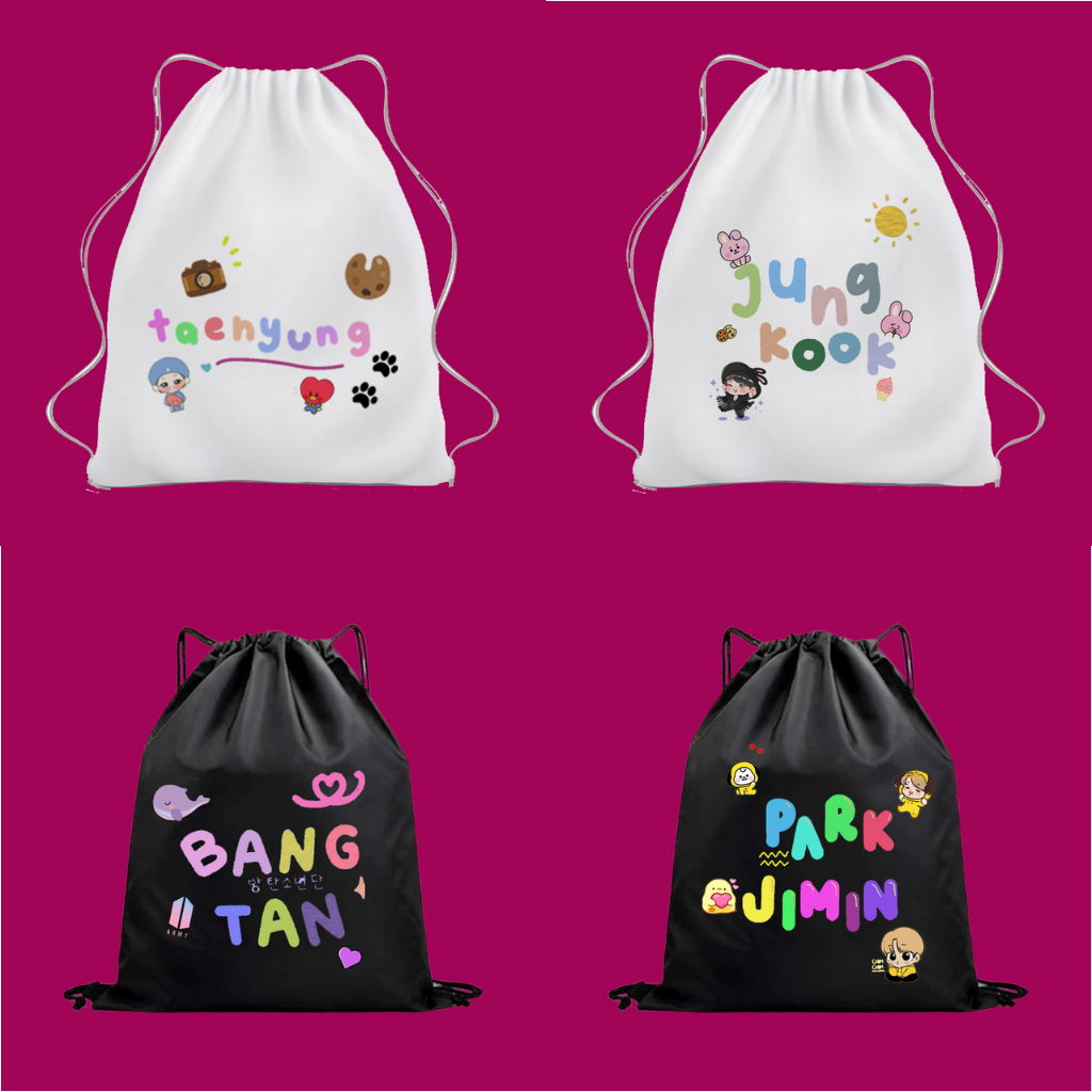 Tas Serut Kanvas BTS Kpop Korea Bangtan Jungkook Taehyung Jimin Tas Sekolah Anak Remaja Dewasa