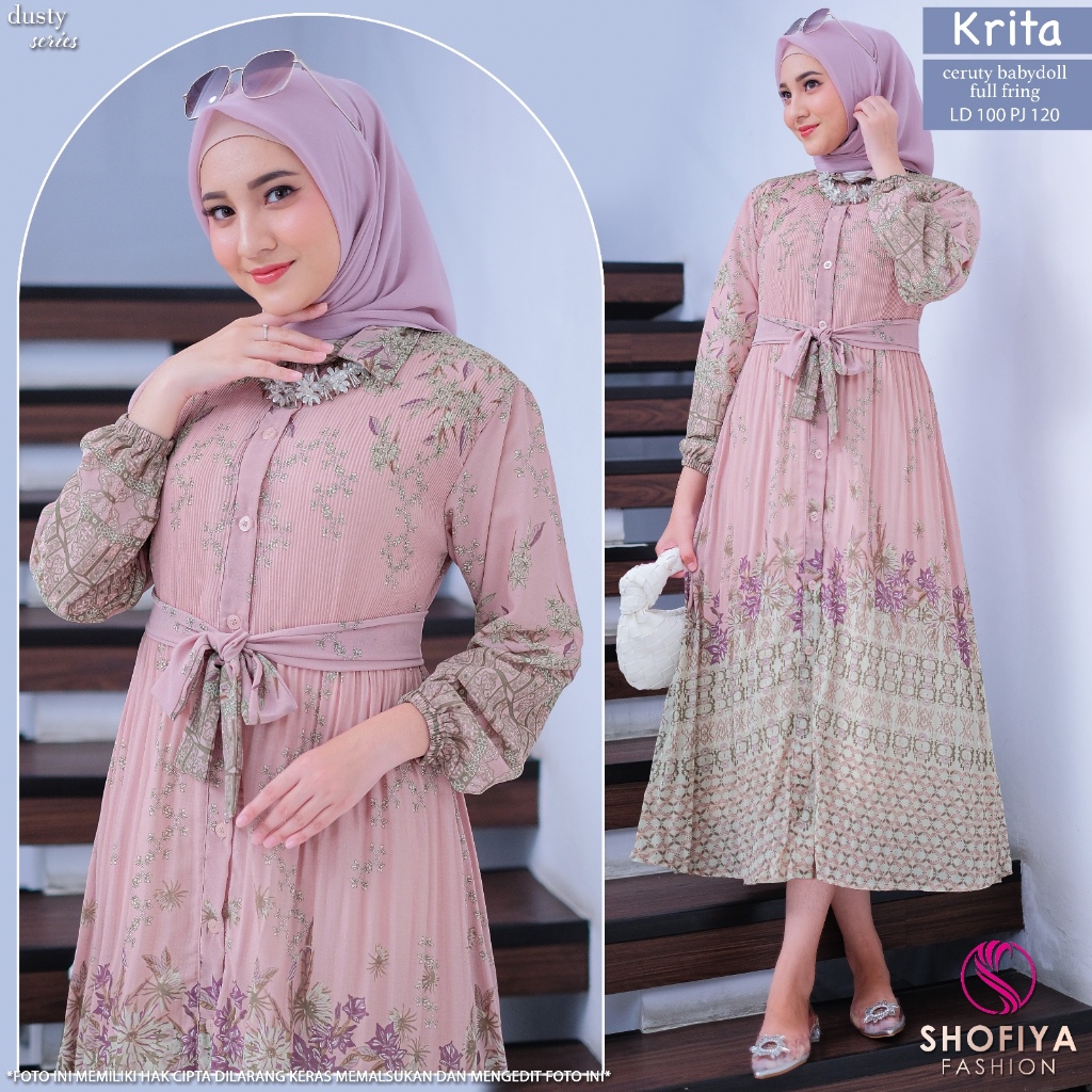 krt midi dress dres pakaian baju gamis pesta lebaran kondangan wanita cewe remaja dewasa muslim ceru