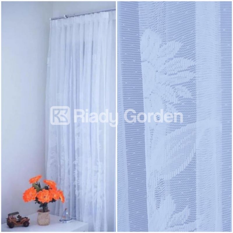 Vitrase gorden motif bunga matahari putih polos